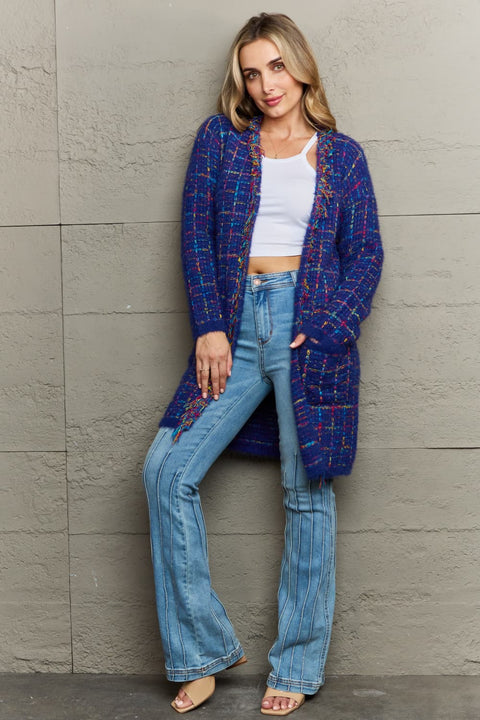 Plaid Fringe Longline Cardigan