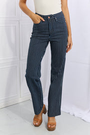 Full Size High Waisted Tummy Control Striped Straight Jeans