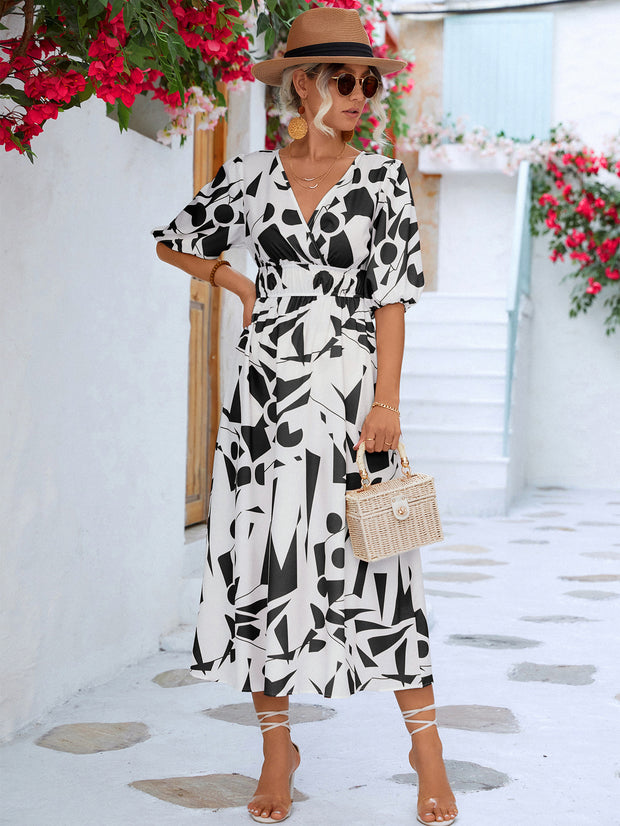 Printed Balloon Sleeve Dress