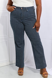 Full Size High Waisted Tummy Control Striped Straight Jeans