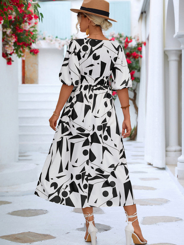 Printed Balloon Sleeve Dress