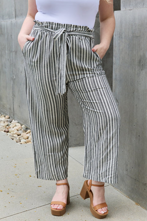 Full Size Paperbag Waist Striped Culotte Pants