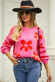 Floral Print Round Neck Sweater