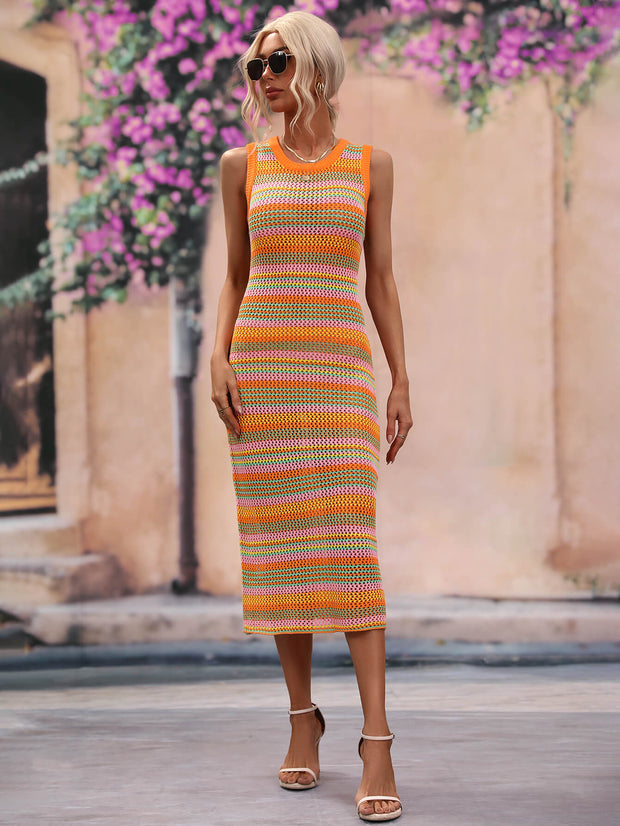 Striped Sleeveless Midi Cover Up Dress