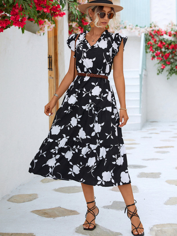 Floral V-Neck Midi Dress