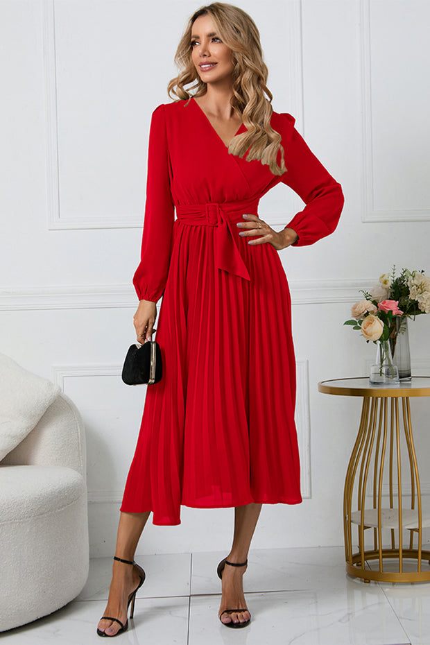 Long Sleeve Tie Waist Midi Dress