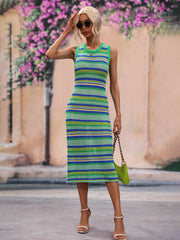 Striped Sleeveless Midi Cover Up Dress