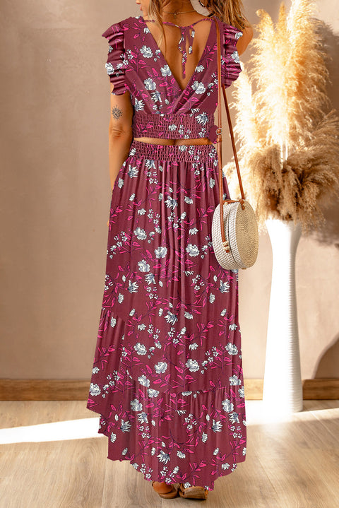 Printed Tie Back Crop Top and Maxi Skirt Set