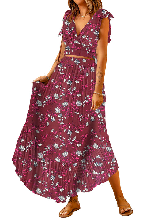 Printed Tie Back Crop Top and Maxi Skirt Set