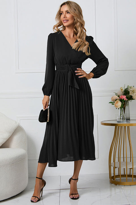 Long Sleeve Tie Waist Midi Dress