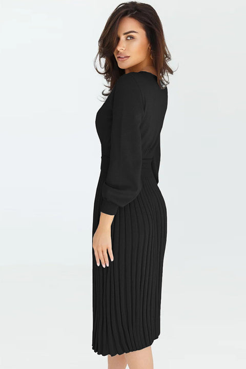 Long Sleeve Pleated Sweater Dress