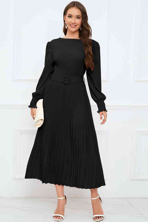 Round Neck Pleated Dress