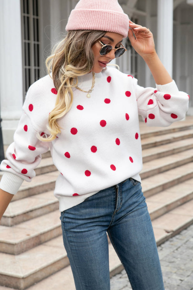 Polka Dot Round Neck Sweater