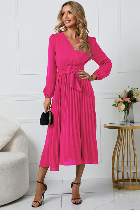 Long Sleeve Tie Waist Midi Dress