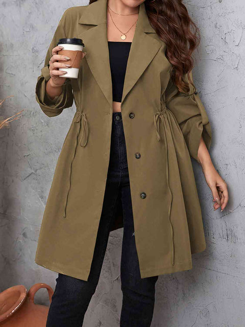 Plus Size Drawstring Trench Coat