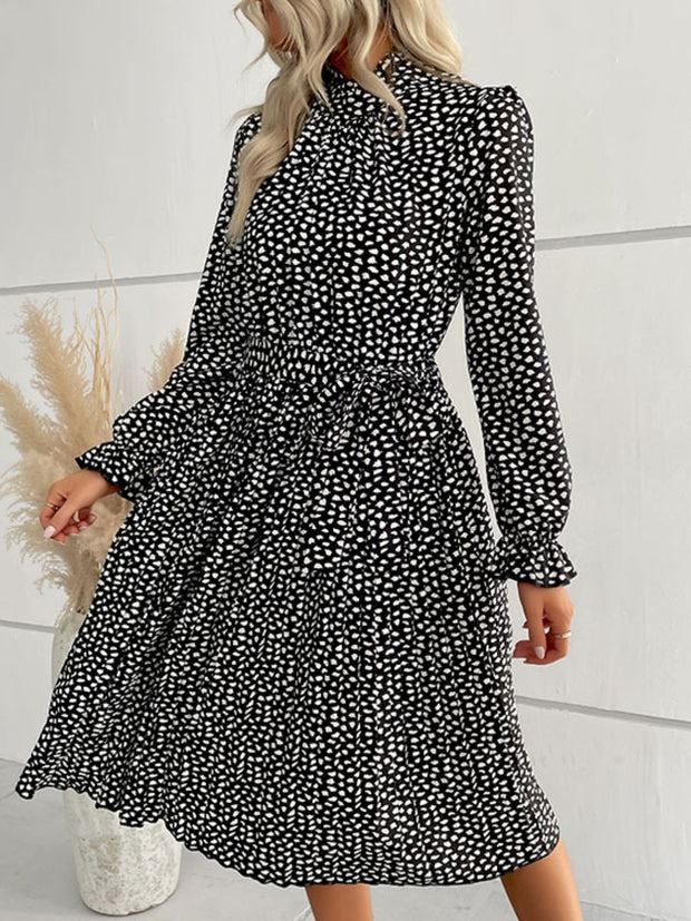 Printed Tie-Waist Midi Dress