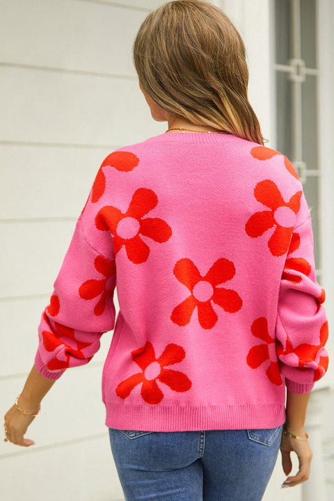 Floral Print Round Neck Sweater