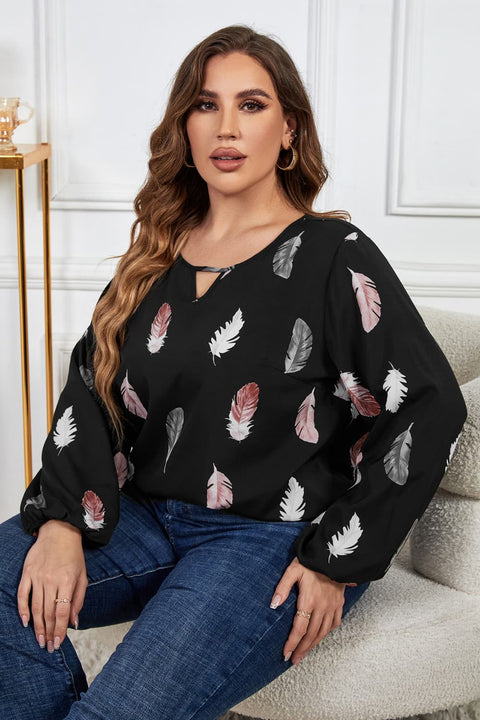 Plus Size Printed Long Sleeve Blouse