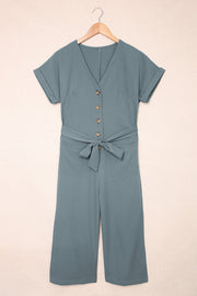 Tie-Waist Button Crop Jumpsuit