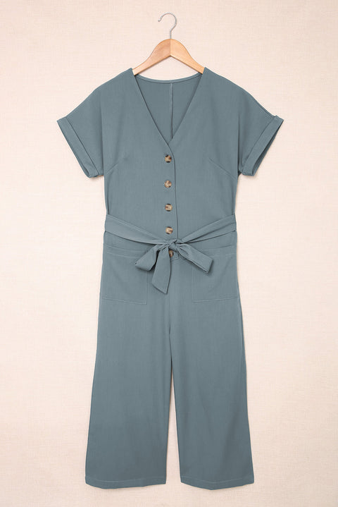 Tie-Waist Button Crop Jumpsuit