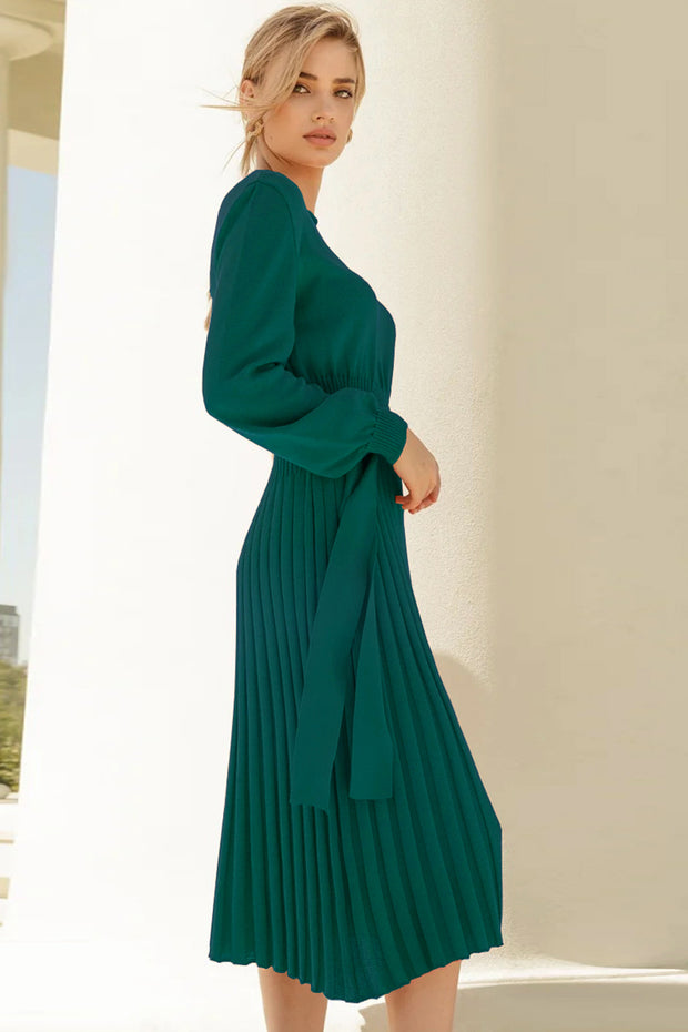 Long Sleeve Pleated Sweater Dress