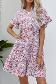 Ditsy Floral Flounce Sleeve Dress