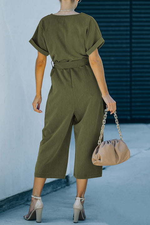 Tie-Waist Button Crop Jumpsuit