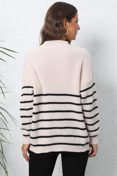 Stripe Zip-Up Long Sleeve Sweater