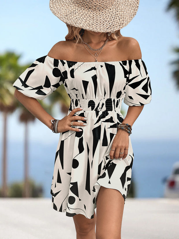 Printed Off-Shoulder Mini Dress