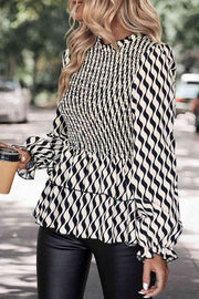 Printed Flounce Sleeve Blouse