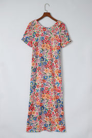 Floral Round Neck Short Sleeve Dress