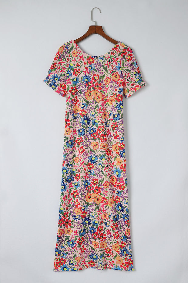 Floral Round Neck Short Sleeve Dress