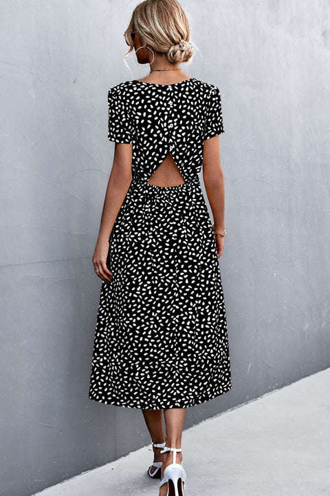 Printed Slit Cutout Midi Dress