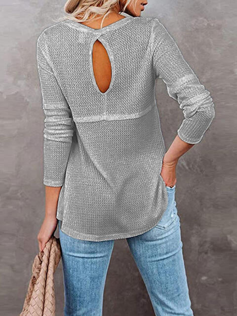 Cutout Round Neck Long Sleeve T-Shirt