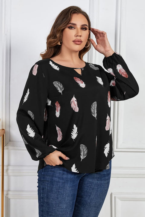 Plus Size Printed Long Sleeve Blouse