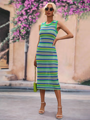 Striped Sleeveless Midi Cover Up Dress