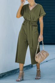 Tie-Waist Button Crop Jumpsuit