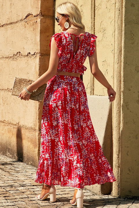 Printed Tie Back Crop Top and Maxi Skirt Set