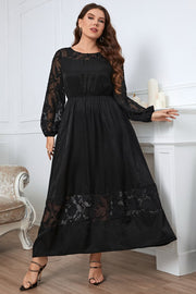 Plus Size Embroidery Long Sleeve Maxi Dress