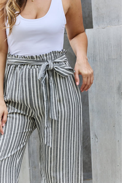 Full Size Paperbag Waist Striped Culotte Pants