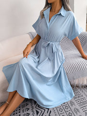 Short Sleeve Tie Belt Dress