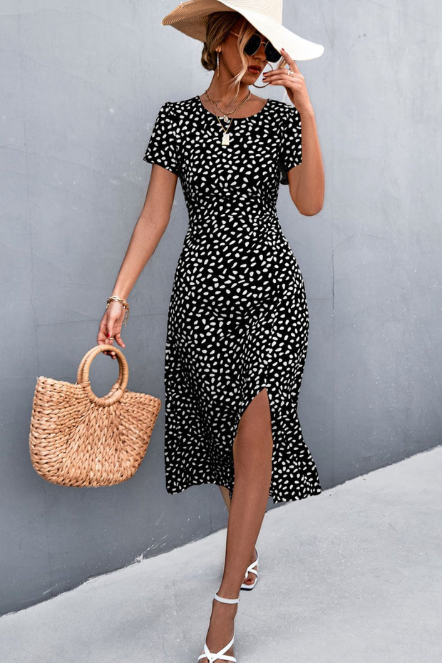 Printed Slit Cutout Midi Dress