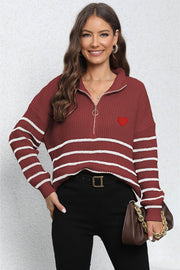 Stripe Zip-Up Long Sleeve Sweater