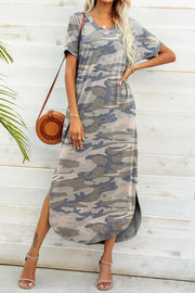 Printed V-Neck Curved Dress