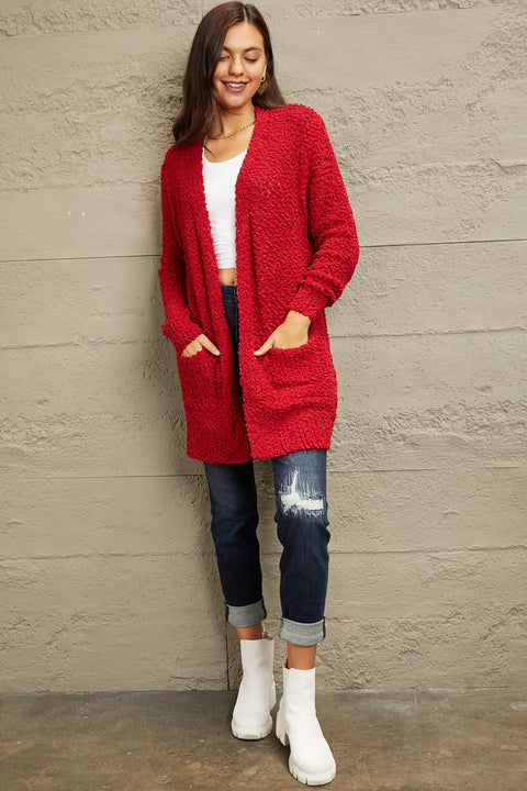 Full Size Open Front Popcorn Cardigan