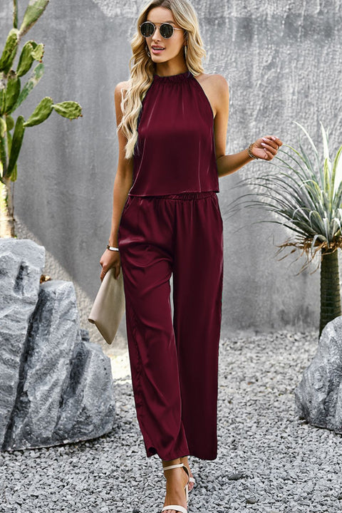 Grecian Neck Sleeveless Top and Pants Set