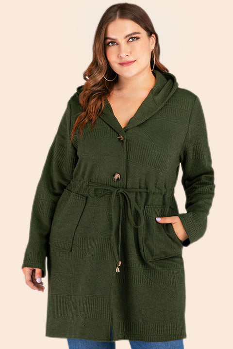 Plus Size Drawstring Waist Hooded with Pockets