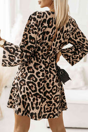 Leopard Flare Sleeve Cutout Dress
