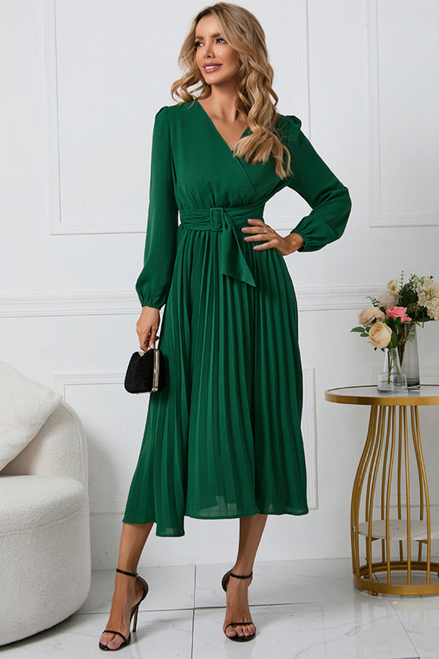 Long Sleeve Tie Waist Midi Dress