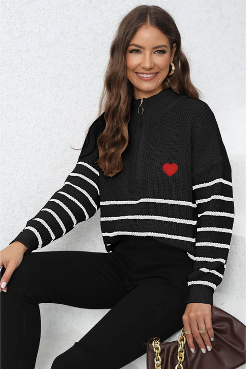 Stripe Zip-Up Long Sleeve Sweater